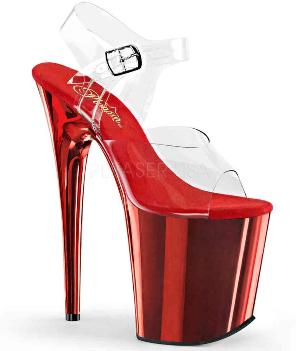 EU 36 = US 6 | FLAMINGO-808 | 8 Heel, 4 PF Ankle Strap Sandal w/Chrome Plated Bottom